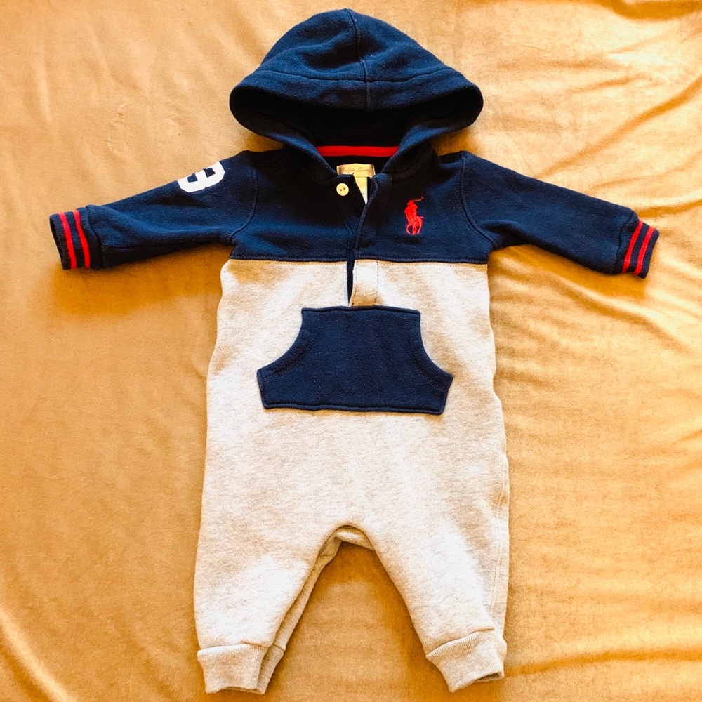 Ralph Lauren One Piece Hooded Fleece Playsuit